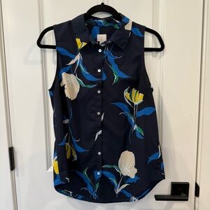 Button-Down Sleeveless Tank Floral Blouse